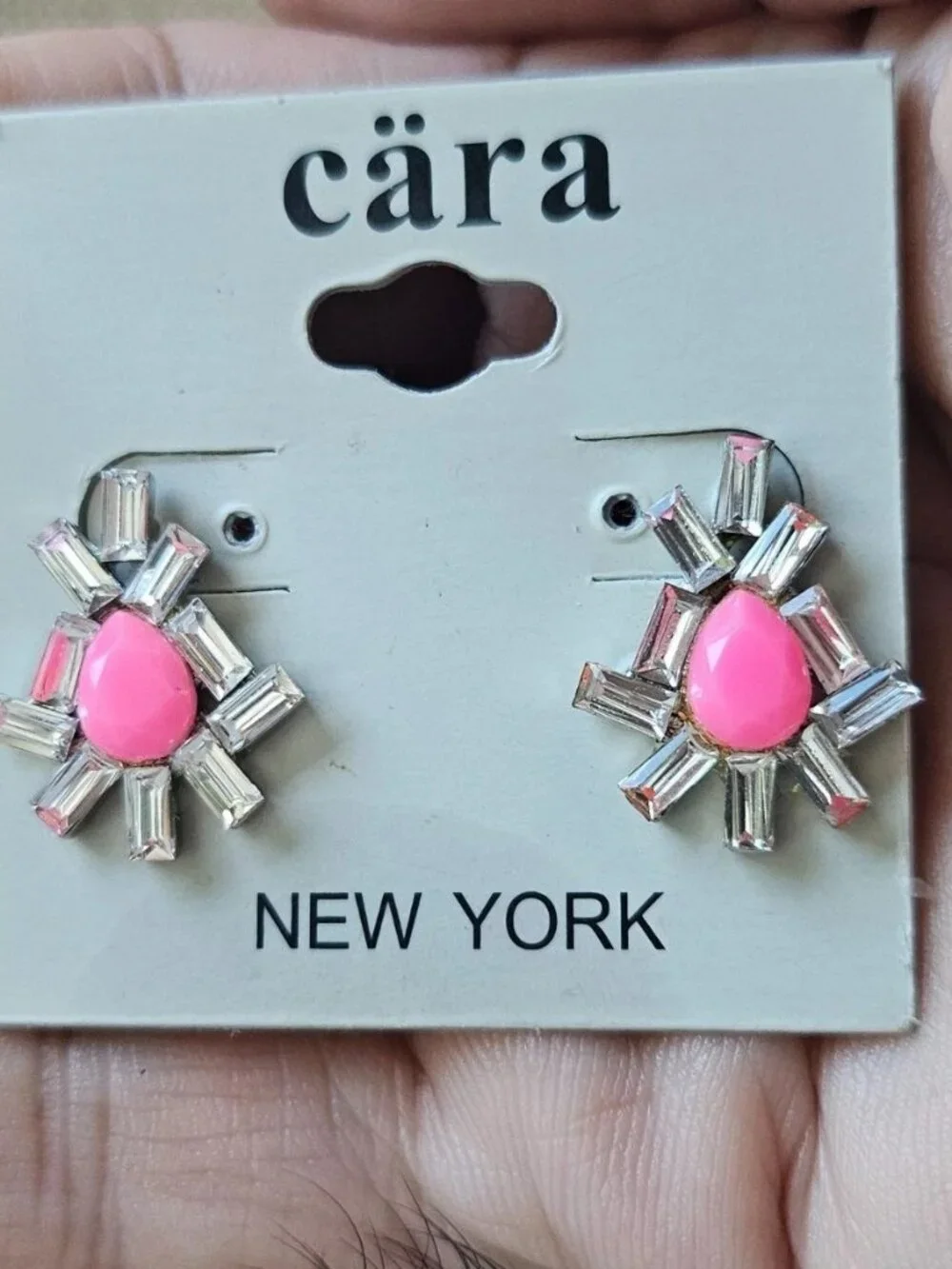 Cara New York Women Earrings Fuschia Bead Crystals Accent Stud Fashion Jewelry